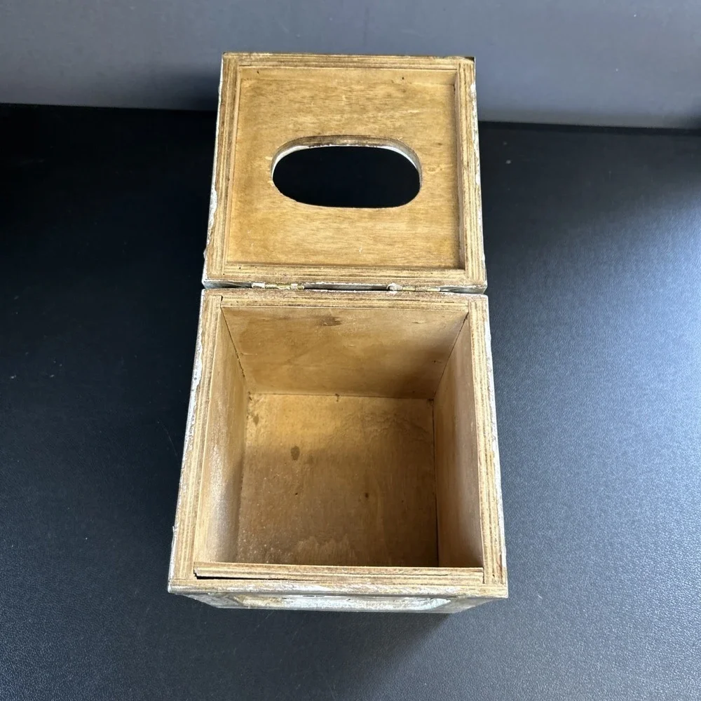 Rustic Cabin Upcycled Wooden Tissue Box Cover Square Facial Holder Hinged Lidded